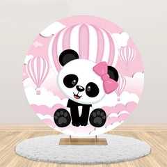 Lofaris Pink White Hot Balloon Panda Round Birthday Backdrop