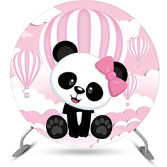 Lofaris Pink White Hot Balloon Panda Round Birthday Backdrop