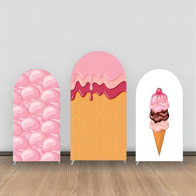 Lofaris Pink White Ice Cream Arch Backdrop Kit For Party