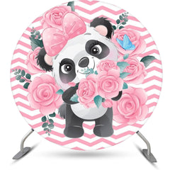 Lofaris Pink White Ripple Rose Panda Round Birthday Backdrop