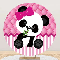 Lofaris Pink White Stripe Panda Round Baby Shower Backdrop