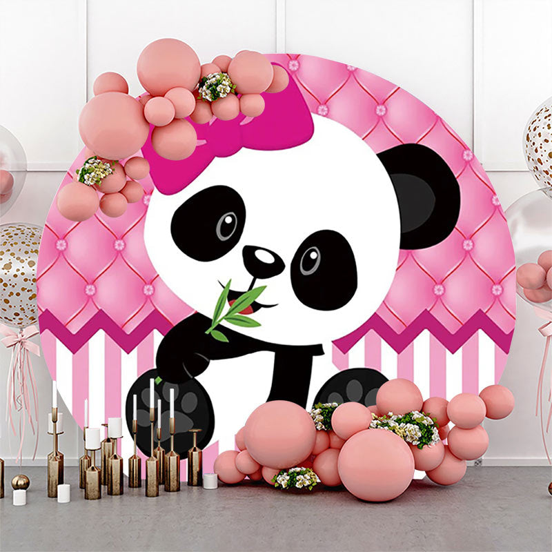Lofaris Pink White Stripe Panda Round Baby Shower Backdrop