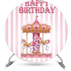 Lofaris Pink White Stripes Circus Round Birthday Backdrop