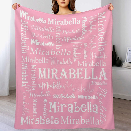 Lofaris Pink White Text Typeface Personalized Name Blanket