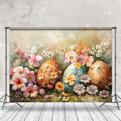 Lofaris Pink White Wildflower Eggs Painting Easter Backdrop