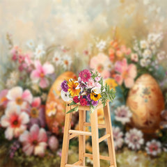 Lofaris Pink White Wildflower Eggs Painting Easter Backdrop