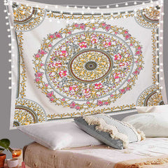 Lofaris Pink Yellow Floral Ring Boho Mandala Dorm Tapestry
