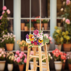 Lofaris Pink Yellow Floral Window Spring Photo Backdrop