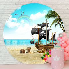 Lofaris Pirate Ship Beach Rainbow Coconut Round Backdrop