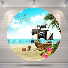 Lofaris Pirate Ship Beach Rainbow Coconut Round Backdrop