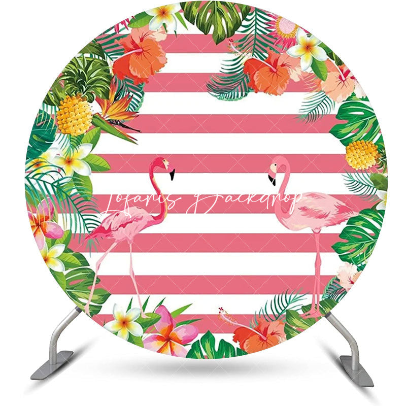 Lofaris Plant Floral Flamingo Stripe Round Summer Backdrop