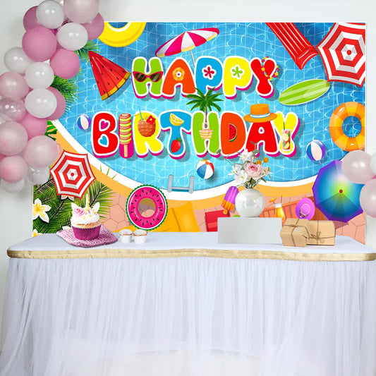 Lofaris Plumeria Cute Summer Things Pool Birthday Backdrop