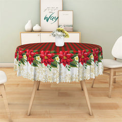 Lofaris Poinsettia Green Red Plaid Christmas Tablecloth