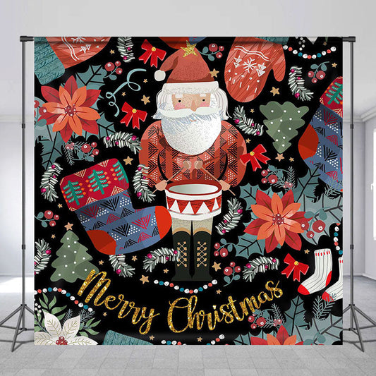 Lofaris Poinsettia Santa Claus Merry Christmas Backdrop