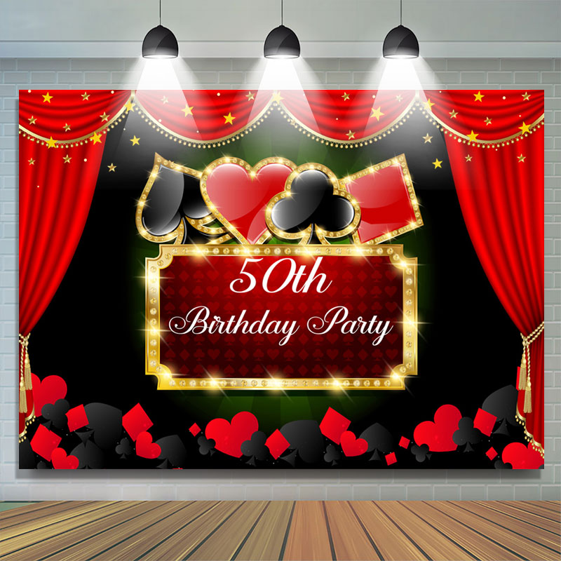 Lofaris Poker Game Red Curtain 50th Birthday Party Backdrop
