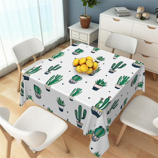Lofaris Posh Green Cactus Patterns White Square Tablecloth