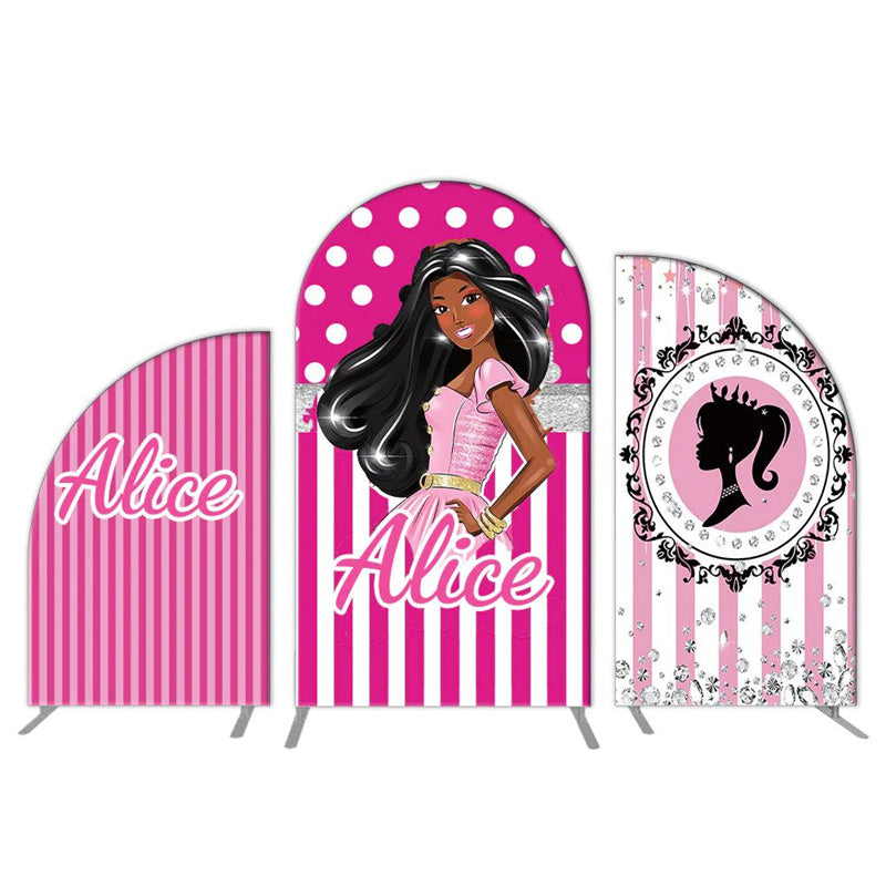 Lofaris Pretty Black Princess Pink Stripe Arch Backdrop Kit