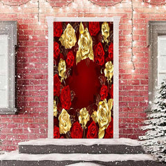 Lofaris Pretty Red And Gold Rose Valentines Day Door Cover
