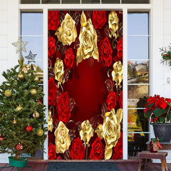 Lofaris Pretty Red And Gold Rose Valentines Day Door Cover