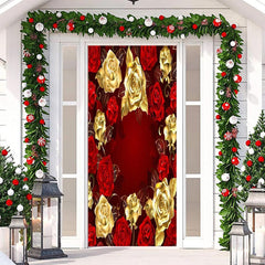 Lofaris Pretty Red And Gold Rose Valentines Day Door Cover