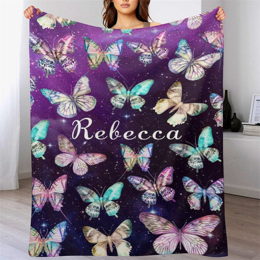 Lofaris Pretty Variant Butterflies Stars Purple Custom Blanket