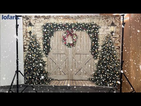 Christmas Tree and Wooden Door Christmas Party Backdrop