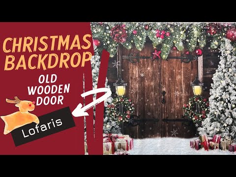 Old Wooden Door Christmas Trees Backdrop for Christmas