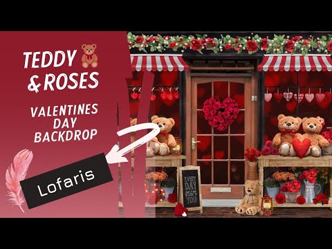 Teddy Bear And Floral Love Store Valentines Backdrop