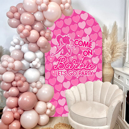 Lofaris Princess Hot Pink Heart Lets Go Party Arch Backdrop
