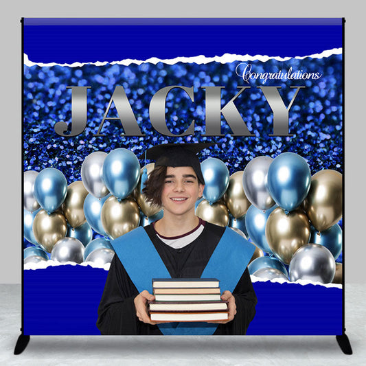 Lofaris Prom Blue Balloons Personalized Graduation Backdrop