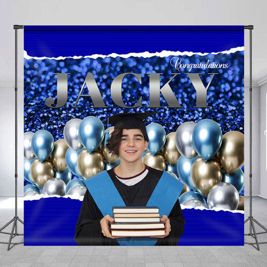 Lofaris Prom Blue Balloons Personalized Graduation Backdrop