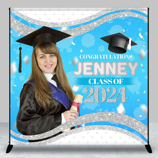 Lofaris Prom Blue Silver Custom Photo Graduation Backdrop
