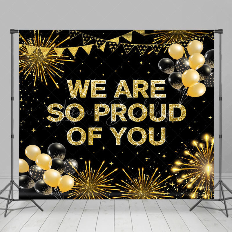 Lofaris Proud Of You Black Golden Spark Graduation Backdrop