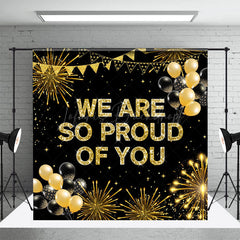 Lofaris Proud Of You Black Golden Spark Graduation Backdrop