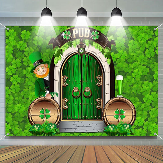 Lofaris Pub Door Dense Green Clover St Patricks Day Backdrop