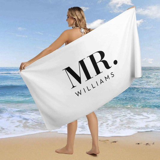 Lofaris Pule White Custom Name Mr Beach Towel for Couple