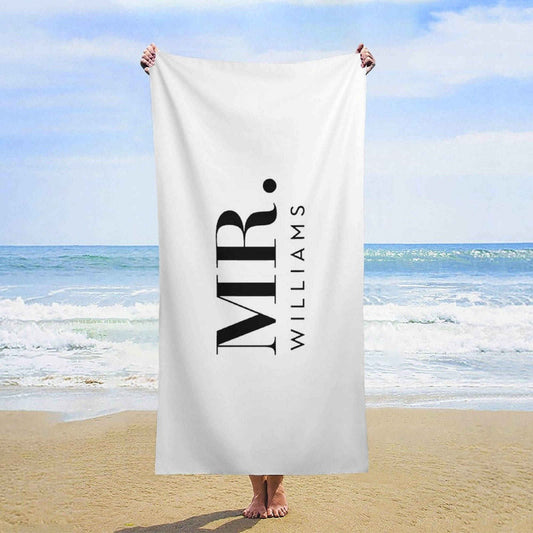 Lofaris Pule White Custom Name Mr Beach Towel for Couple