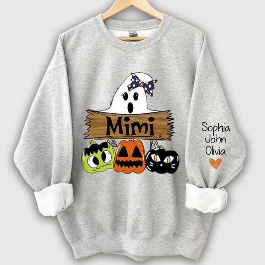 Lofaris Pumpkin Ghost Halloween Mimi,Grandma And Grandkids Sweatshirt