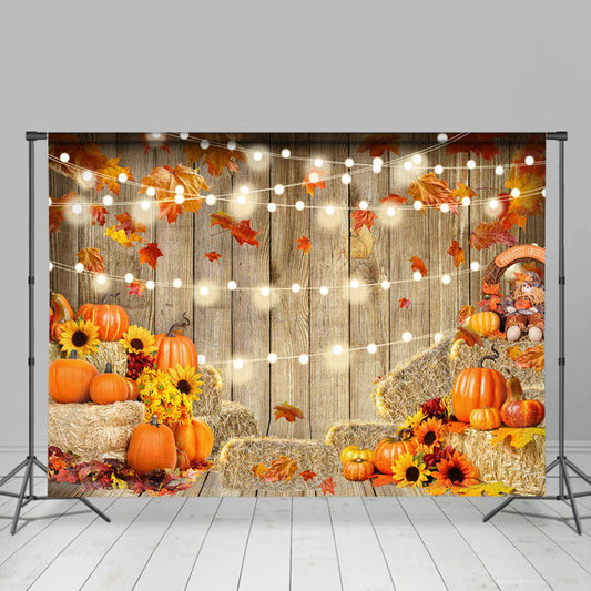 Lofaris Pumpkin Haystacks Wood Wall Bulbs Autumn Backdrop