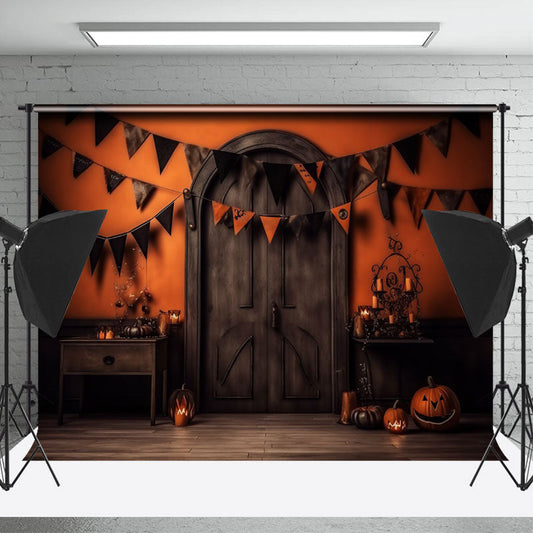 Lofaris Pumpkin Lantern Black Door Orange Photography Backdrop