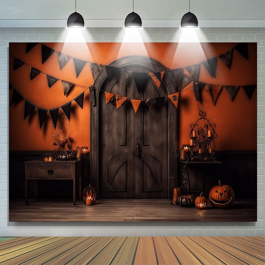 Lofaris Pumpkin Lantern Black Door Orange Photography Backdrop