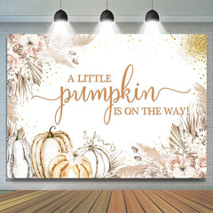 Lofaris Pumpkin On The Way Glitter Floral Baby Shower Backdrop