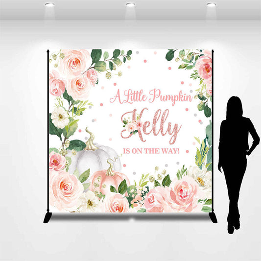 Lofaris Pumpkin Pink Floral Custom Name Baby Shower Backdrop