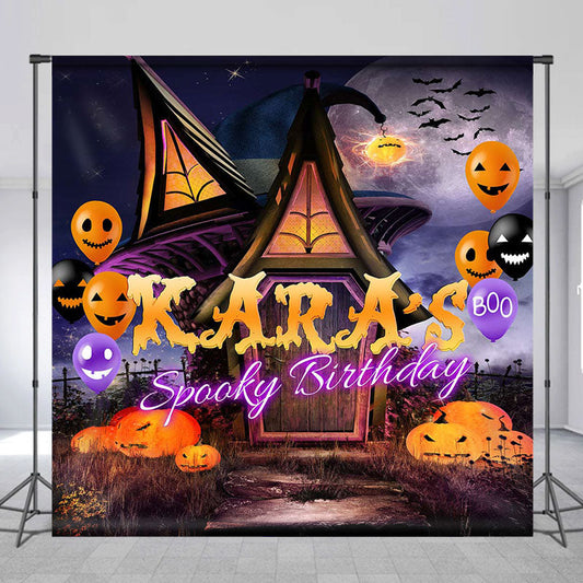 Lofaris Pumpkin Witch Cottage Spooky Custom Birthday Backdrop