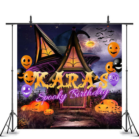 Lofaris Pumpkin Witch Cottage Spooky Custom Birthday Backdrop