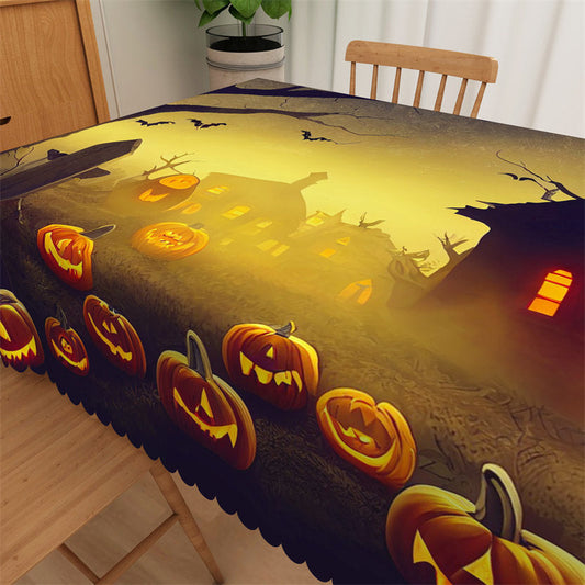Lofaris Pumpkins Tombstone Desolate Cabins Halloween Tablecloth