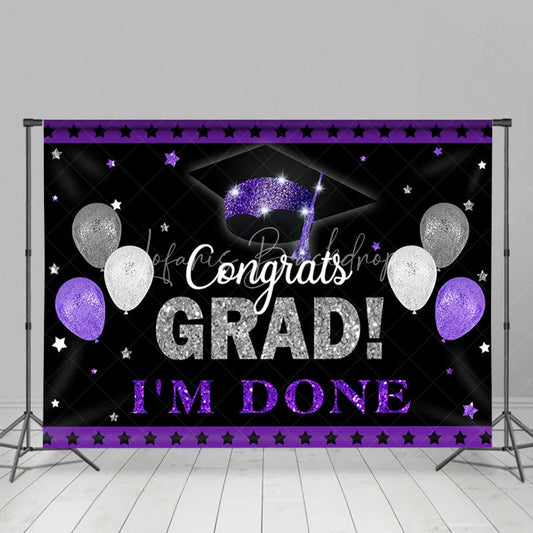 Lofaris Purple And Silver Glitter Ballons Grad Party Backdrop