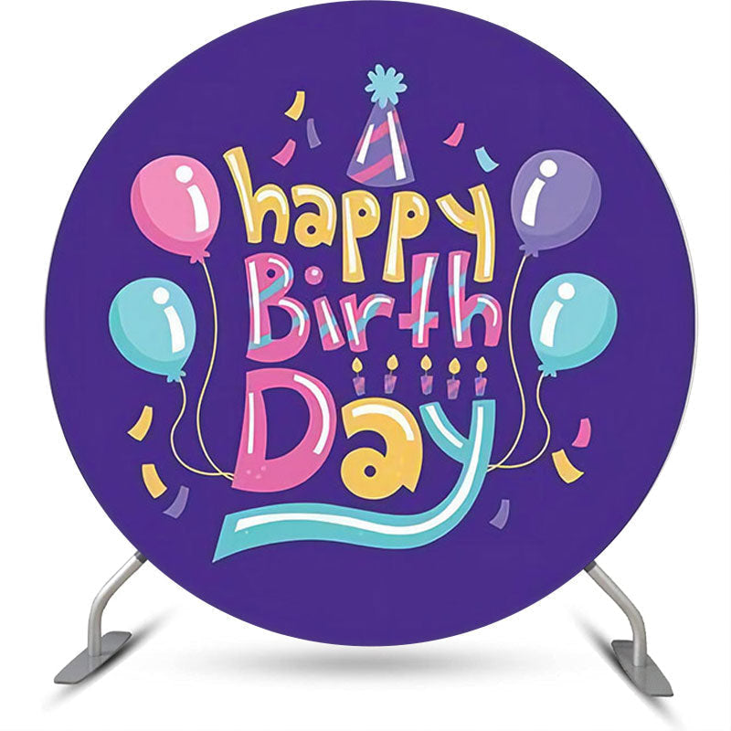 Lofaris Purple Balloon Hat Ribbon Round Birthday Backdrop