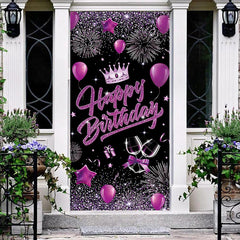 Lofaris Purple Balloons Crown Black Birthday Door Cover