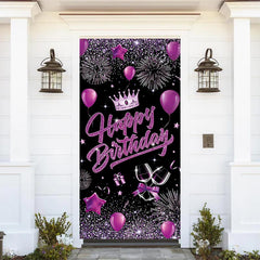 Lofaris Purple Balloons Crown Black Birthday Door Cover
